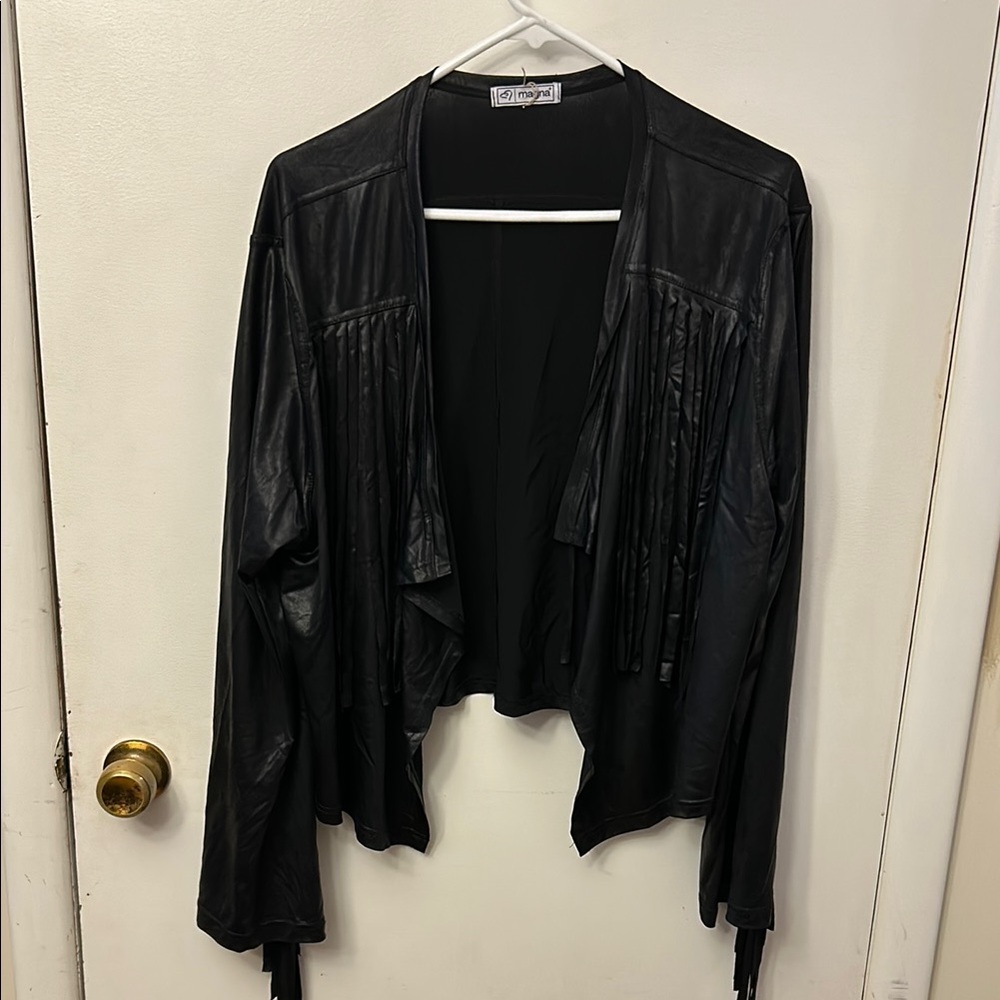 Magna Fringe Leather Look Women’s Top Black Size 18/20
